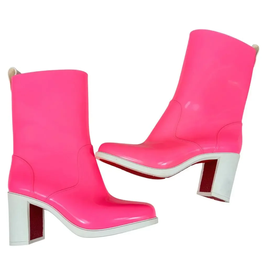 Christian Louboutin Loubirain Rubber Pvc Heeled Rain Boots Pink Size 37
